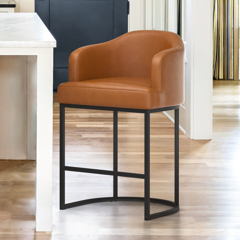 Alyce Upholstered Counter Stool, Yellowish Brown/Faux Leather