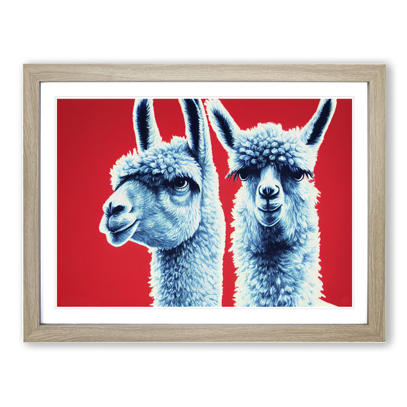 Ingenious Llamas - Single Picture Frame Print, 46cm H x 64cm W x 2cm D, Oak