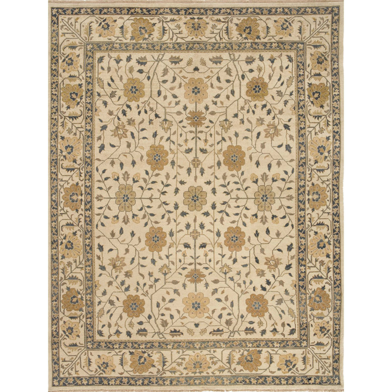 Wool Oriental Area Rug in Blue/Beige/Brown, Rectangle 4' x 6'