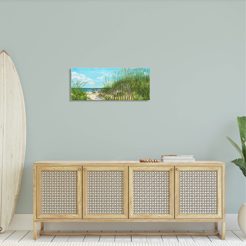 «Sandy Beach Path Landscape», peinture sur toile tendue, H 13 po x l 30 po x P 1,5 po