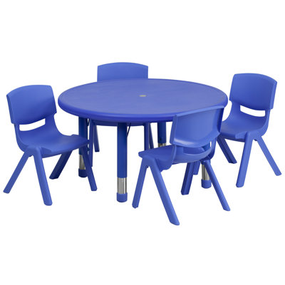 Goddard Round Plastic Height Adjustable Activity Table Set with 4 Chairs