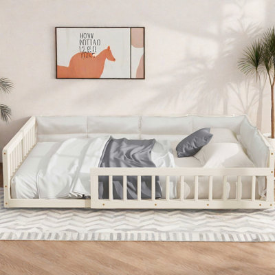 Lit plateforme tapissier moderne avec garde-corps et coussin