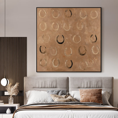 Extra Large Wall Art Fabric Print - Horseshoes Pattern Western Rustic Symbol Art Artwork Decor for Living Room or Bedroom - "Frame Assembly Required (Unfinished Frame)"