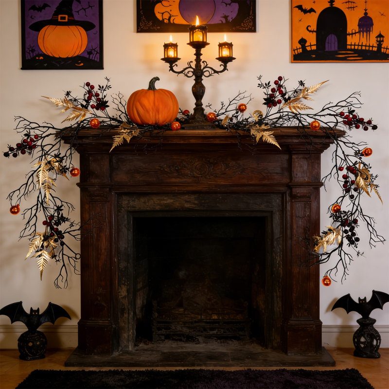 Guirlande d'Halloween feuilles noires Guirlande d'Halloween