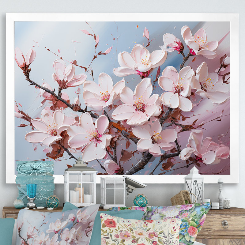 «Pink Magnolias», impression sur toile, H 30 po x l 40 po x P 1,5 po, Cadre simple blanc
