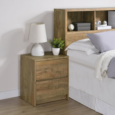 2 tables de chevet avec lumières à DEL et charge, couleur manguier, solution de rangement pour le grain du bois, ports, détecteur de mouvement, deux tiroirs spacieux pour l'installation