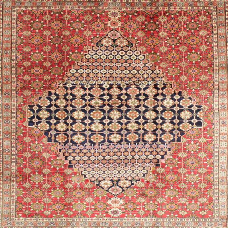 Tapis traditionnel orange / brun / noir, Carré 8 pi