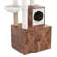 Arbre à chat avec bac à litière intégré, tour à chat de 145 cm de haut avec armoire de rangement, niche pour chat, hamac, griffoir en sisal, perchoirs moelleux et 3 jouets suspendus, marron vintage et blanc