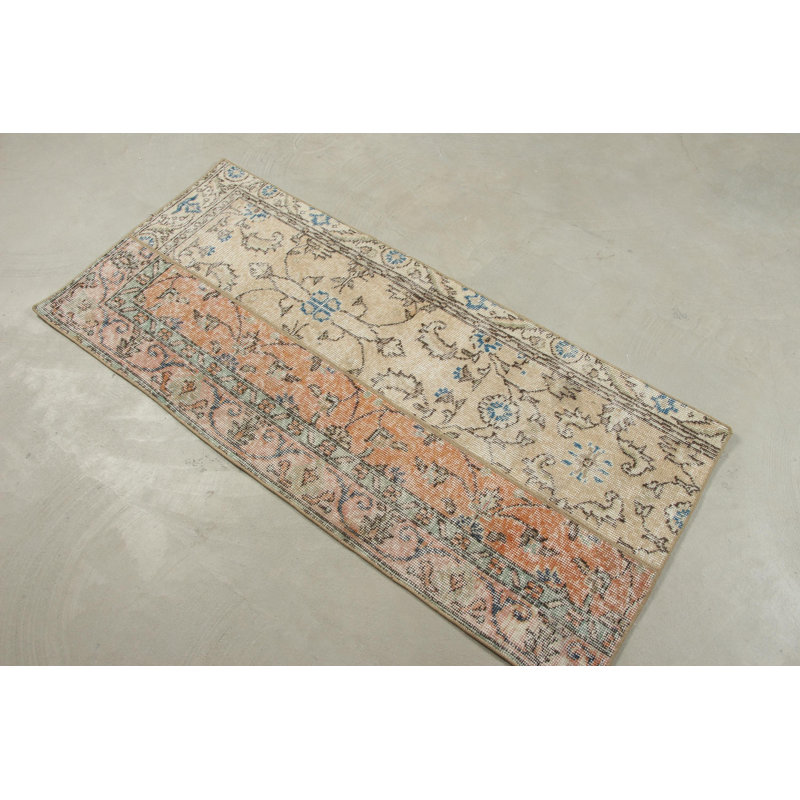 Boho Chic Turkish Vintage Patchwork Rug in Small Size For Elegant Home Decor