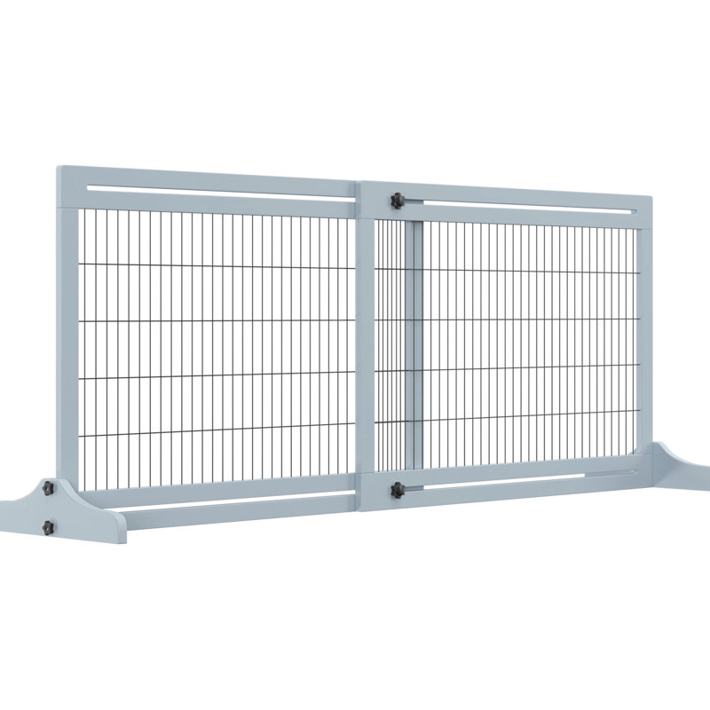 Barrière réglable pour animaux de compagnie, l 72 po x H 27,94 po, très large pour chiens et chats, fil d'acier en bois massif, couloir, barrière de porte, barrière bleu-gris - animaux de compagnie, entrées de blocs en douceur, installation facile