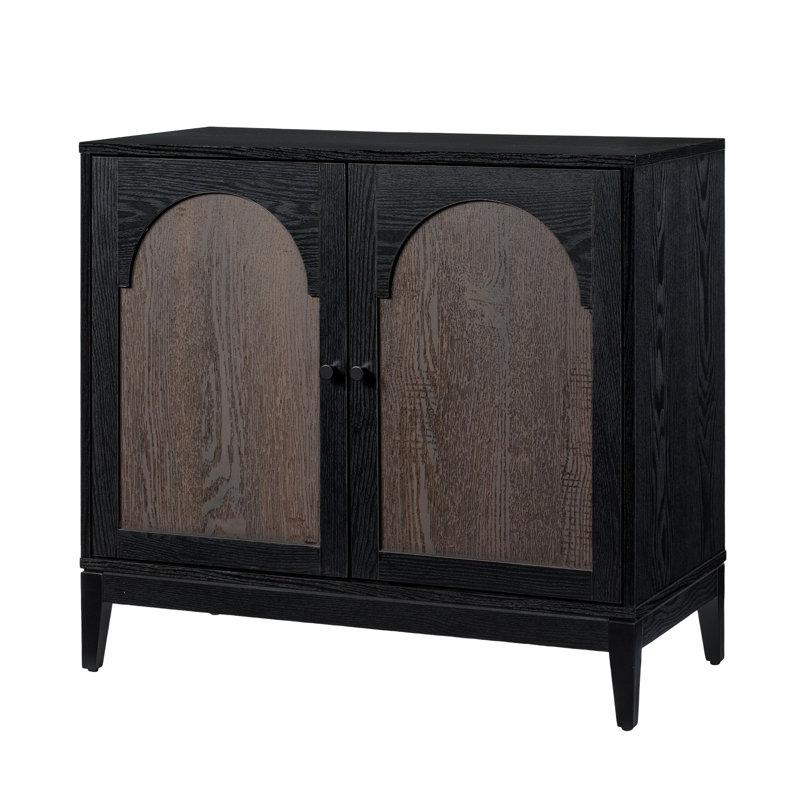 Sango Arch 2-Door Cabinet - Black/Brown, Arched Doors, Practical Shelving, Stylish Accent Piece