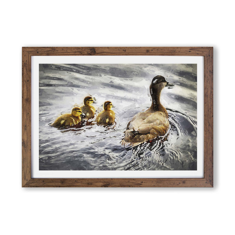 Ducklings with Mother Duck - Framed Print, Walnut, 45cm H x 63cm W x 2cm D