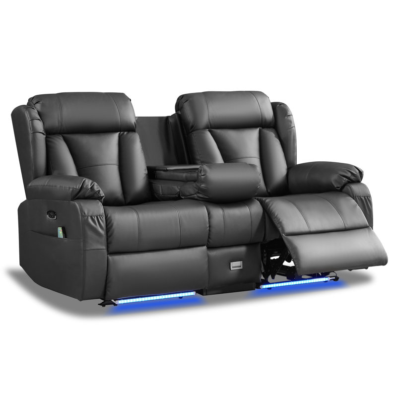 Causeuse inclinable électrique avec massage pour petits espaces Zero Wall Hugger, 2 places avec console, Cuir PU noir