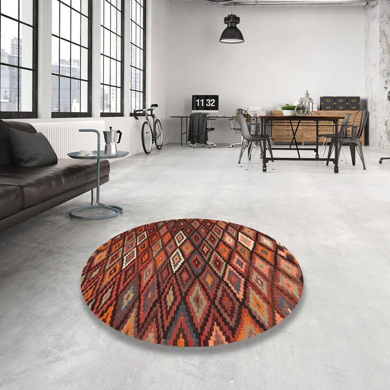 Tapis brun à motif géométrique Zabala, Rond 7 pi