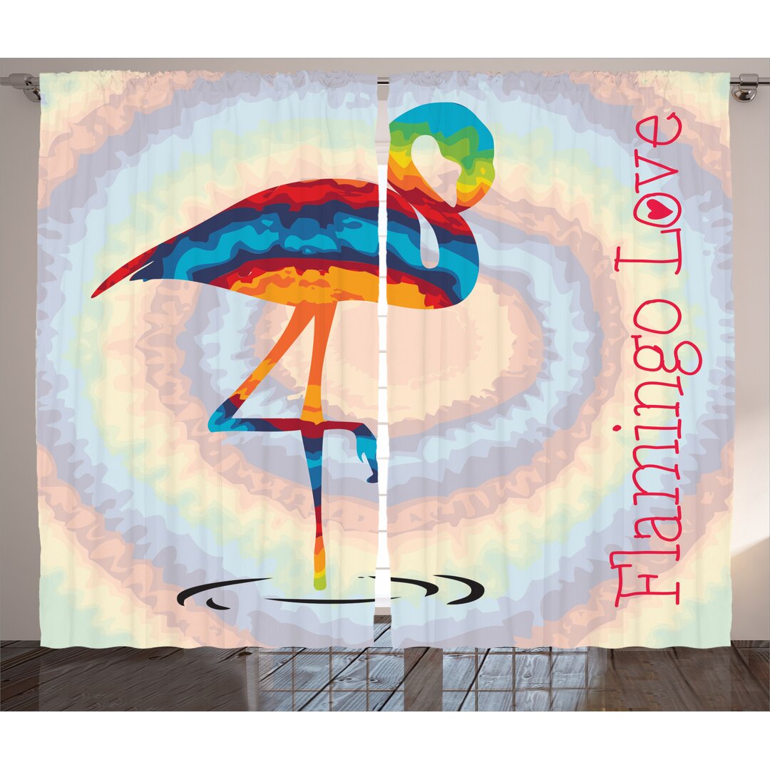 Rustikaler Vorhang, Regenbogen farbige Vögel, Flamingo, Mehrfarbig