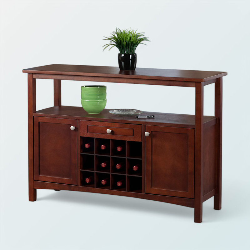 Eslick 12-Bottle Storage Grid Walnut Finish Buffet Cabinet, 31.81" H X 45.33" W X 15.49" D