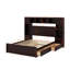 Grand lit en bois avec armoire tout-en-un, tablettes et prises