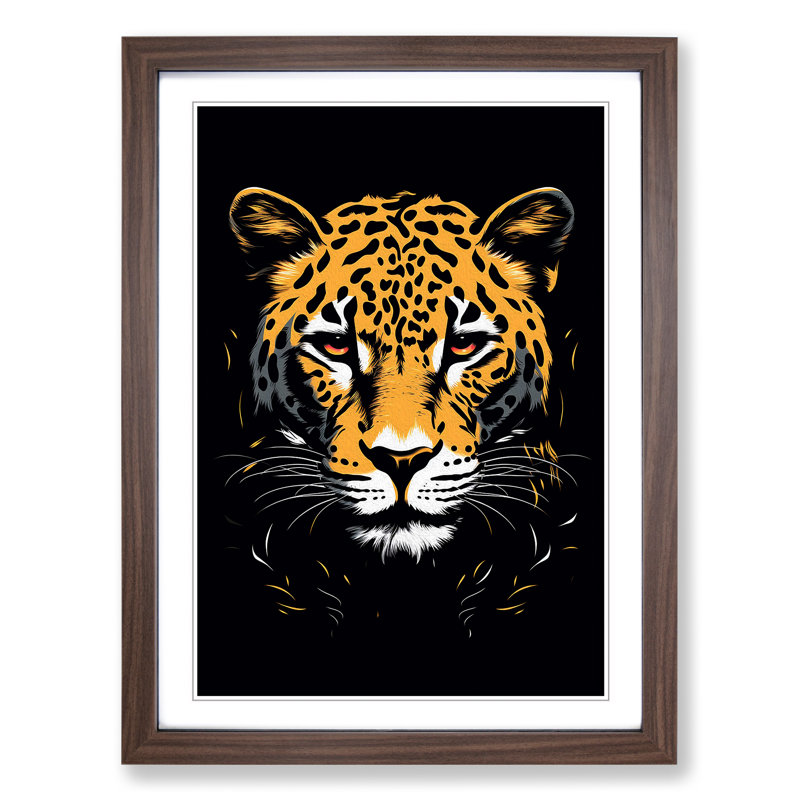 Leopard Line - Single Picture Frame Print on Wood, Walnut, 46cm H x 34cm W x 2cm D