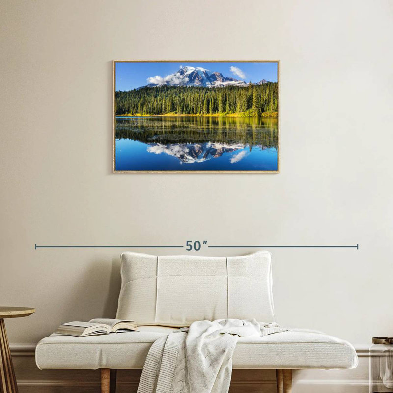 Lac alpin près du mont Rainier, Cadre flottant en bois naturel, 31 po x 21 po