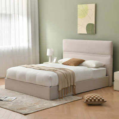Upholstered Platform Bed with Hydraulic Lift Storage, Padded Headboard, No Box Spring Needed