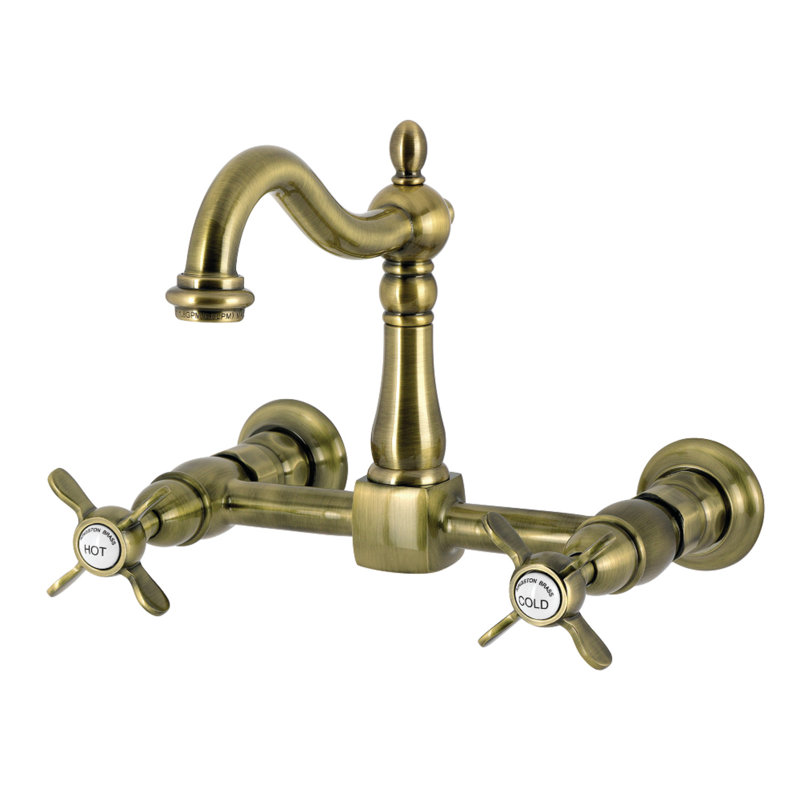 Kingston Brass Essex Two-Handle 2-Hole Deck Mount Bridge Kitchen Faucet, Antique Brass