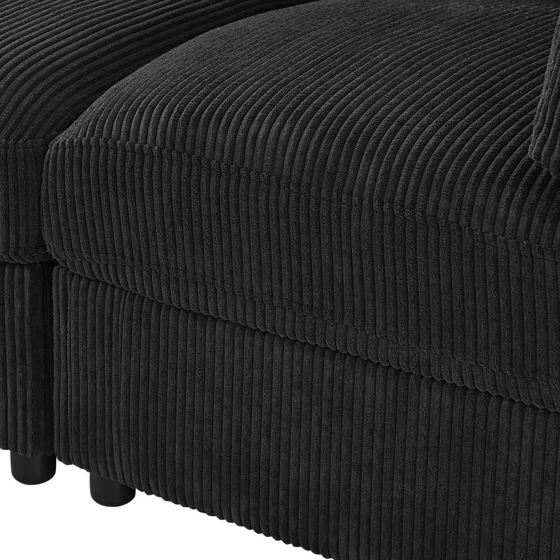 Canapé modulaire réversible en velours côtelé, Velours côtelé noir, L 132 po