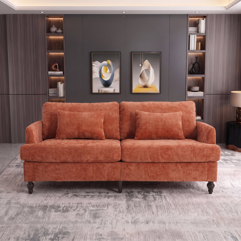 Causeuse Mid-Century moderne, canapé rembourré pour salon, chambre à coucher, appartement, petit espace, bureau, Orange foncé