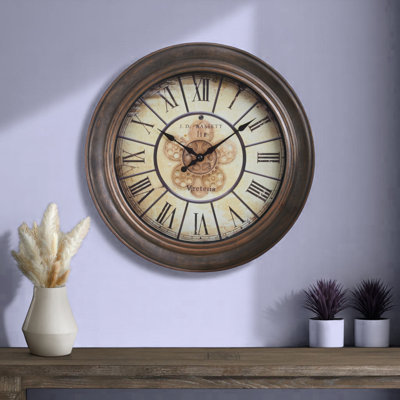 Clocks, 15" Round, Wall Clock, Antique Brown, Transitional