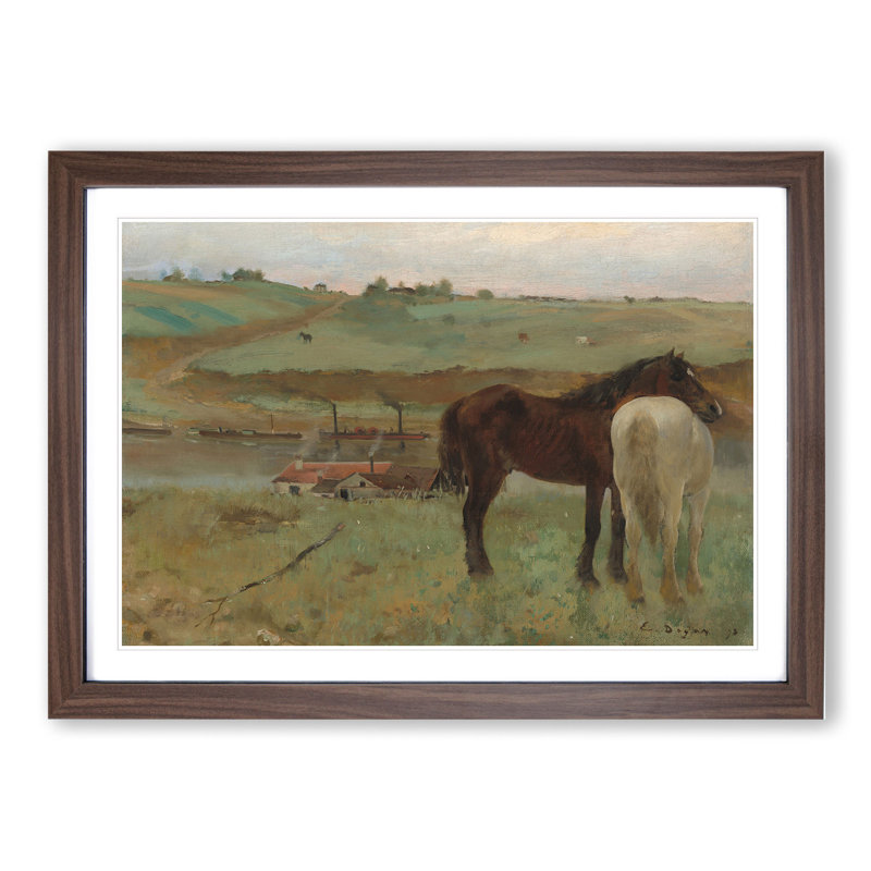 Horses in a Meadow 1995.11.1 by Edgar Degas - Framed Print, Walnut Framed, 36cm H x 48cm W x 2cm D
