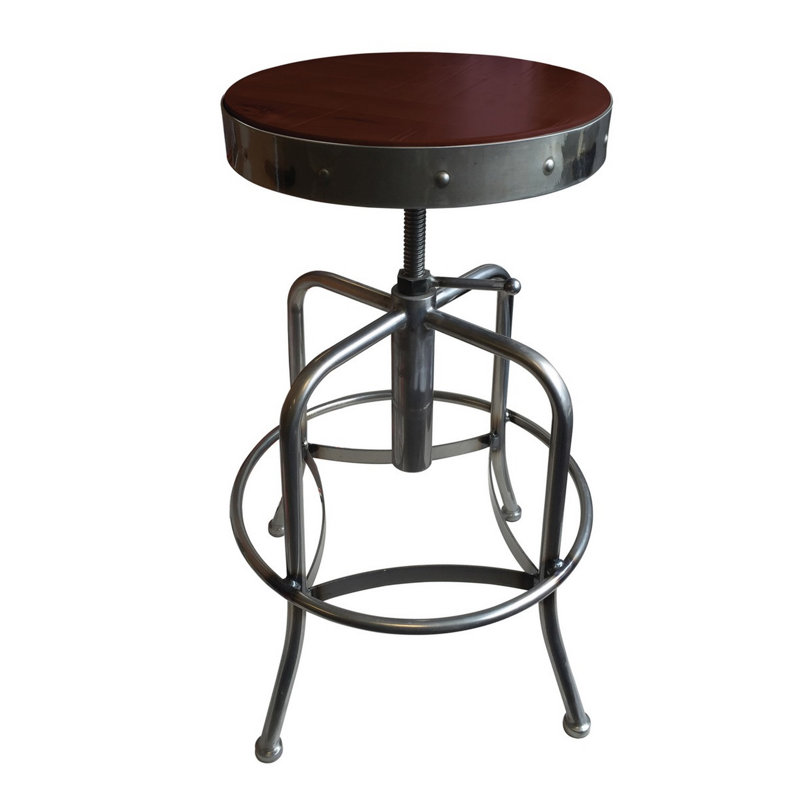 Industrial Adjustable Stool, Wood- Dark Cherry, Clear Coat