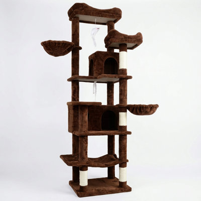 Arbre à chat de 68 po de hauteur à plusieurs niveaux avec hamacs, panier suspendu et coussins amovibles pour chats d'intérieur, parfait pour plusieurs chats, arbre à chat