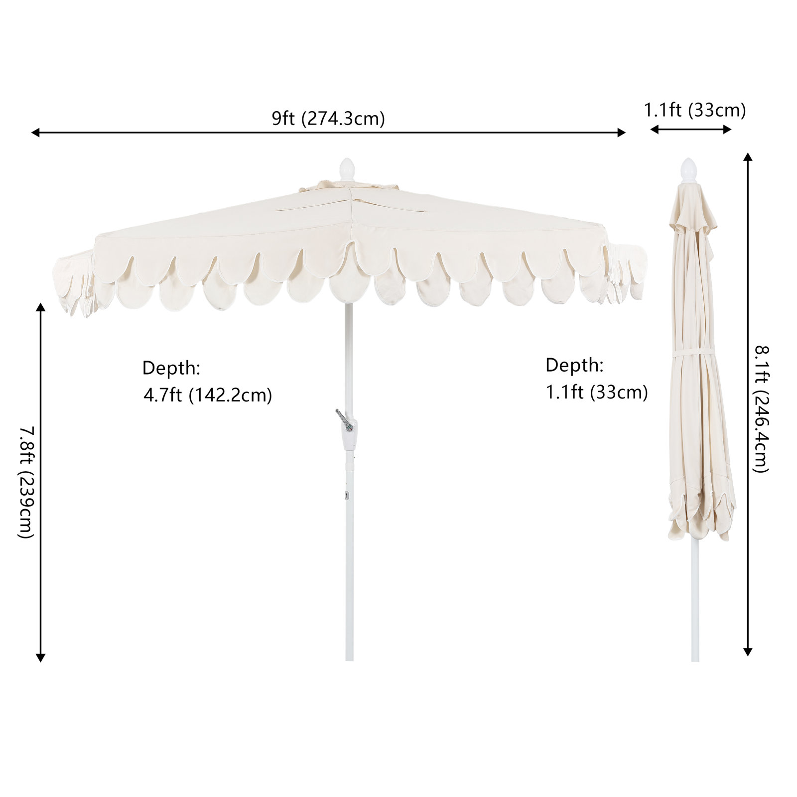9' Market Umbrella, Cream/White, White