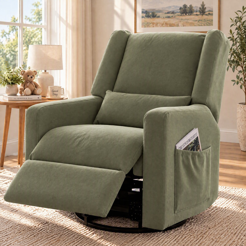 Tucker 32.8" Wide Chenille Upholstered Swivel Glider Recliner, Green