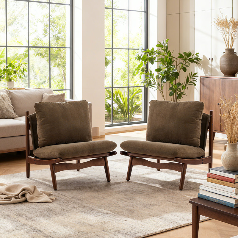 Chaise d'appoint Vista avec cadre en bois naturel Vista, ensemble de 2, Brown Polyester, Natural