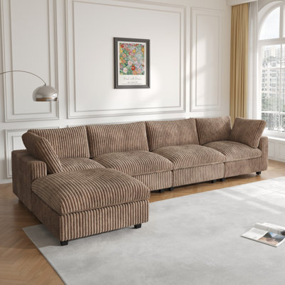 Doris 5 - Piece Wide Arm Upholstered Modular Sofa With Ottoman