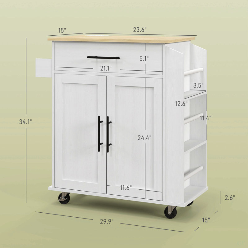 Kitchen Island With Storage, Rolling Kitchen Cart With AC Outlets And USB Ports, Microwave Stand With Towel And Spice Rack