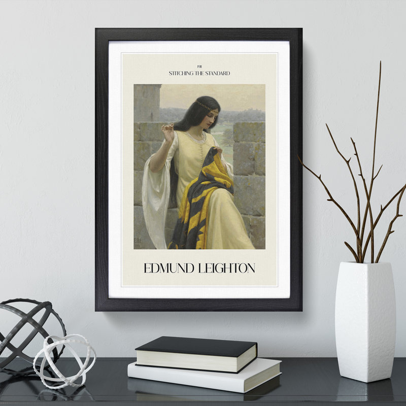 Stitching The Standard by Edmund Leighton - Single Picture Frame Print, 36cm H x 27cm W x 2cm D, Black Framed