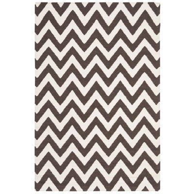 Rodgers Hand Woven Flat Weave Wool/Cotton Chevron Rug in Brown/Ivory