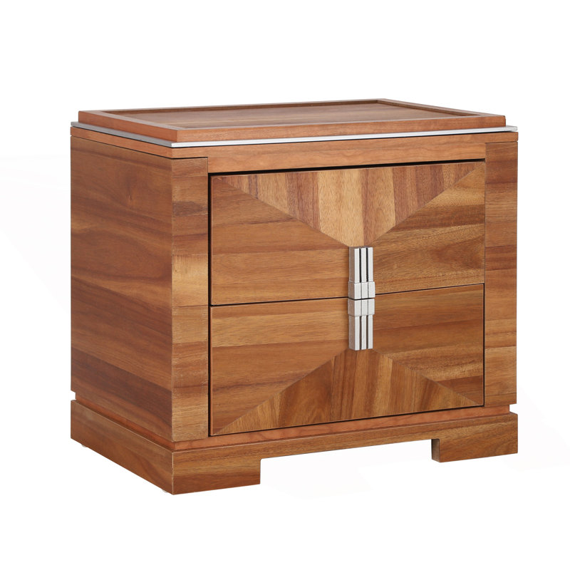 Table de chevet 2 tiroirs Mid-Century, Marron clair
