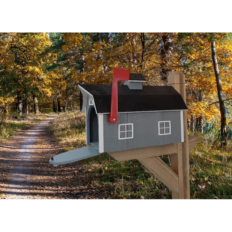 Amish Mailbox + Post Set, Black, Gray