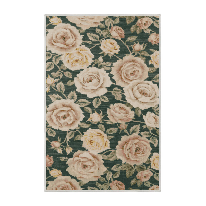 Tapis botanique beige lavable à la machine, Rectangle 2 pi x 3 pi