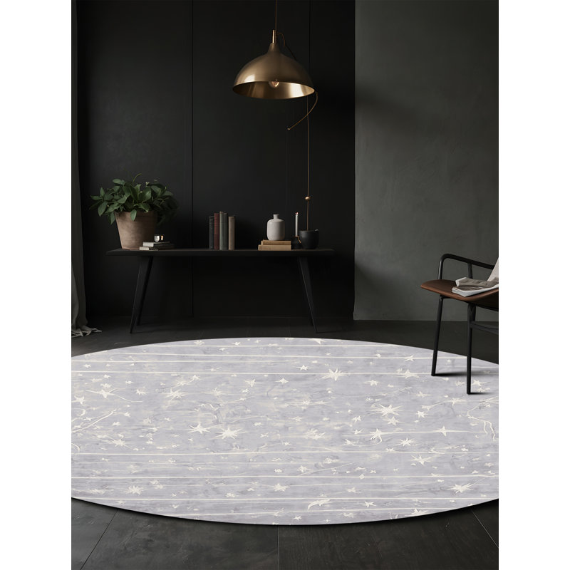 Tapis bleu soyeux et moelleux, Rond 3 pi