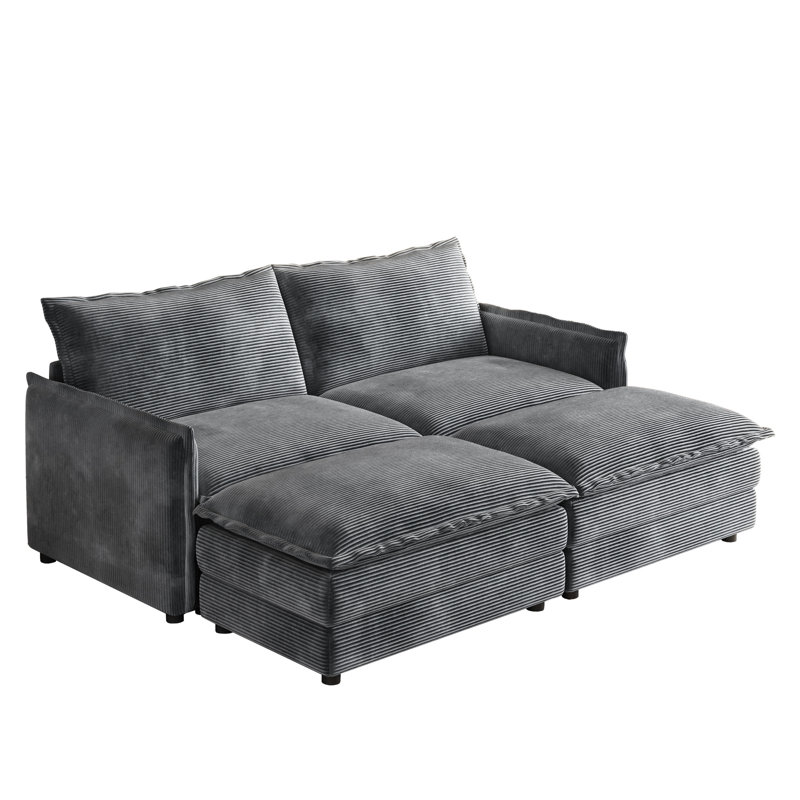 Fauteuil inclinable en velours côtelé gris avec 2 repose-pieds, construction, tissu, éponge confortable pour le salon 2, bois doux pour le confort