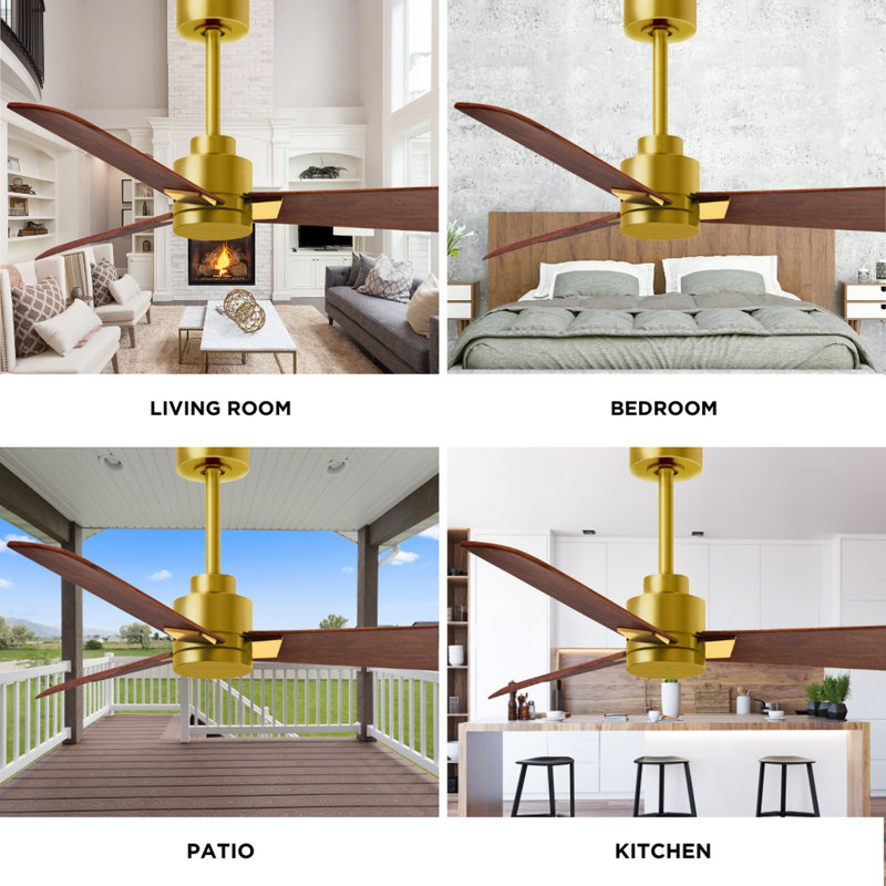 Alessandra Outdoor Downrod Ceiling Fan, Brushed Brass, Walnut