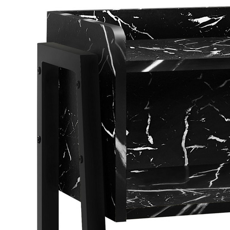 Table d'appoint, côté, bout, table de chevet, lampe, salon, chambre à coucher, métal, stratifié, Marbre noir, Noir