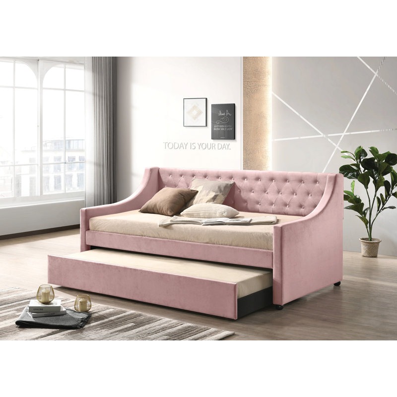 Lianna Pink Velvet Daybed W/Trundle (Twin)