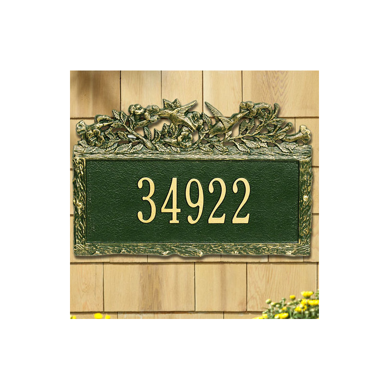Woodland 1-Line Wall Address Plaque, Green and Gold, Yes