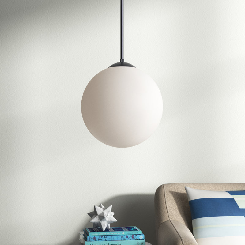 Luminaire suspendu simple à 1 lumière Wilbourn, Noir, H 14,5 po x l 14 po x P 14 po