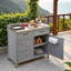 Îlot de cuisine extérieur avec plateau en acier inoxydable, grand tiroir, tablettes réglables, supports de rangement internes et 4 roulettes-125428007