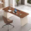 Bureau rectangulaire à 3 tiroirs en bois manufacturé brun noyer + cristal crème-690305336-690305338